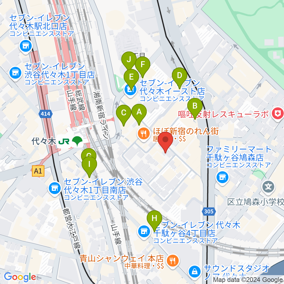 ブレスヴォイストレーニング研究所周辺のカフェ一覧地図