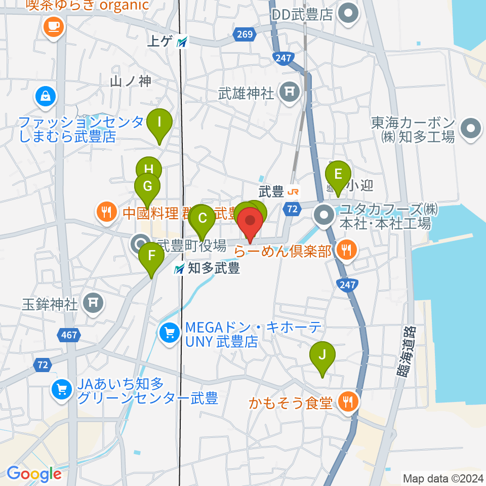 モリシタ楽器周辺のカフェ一覧地図