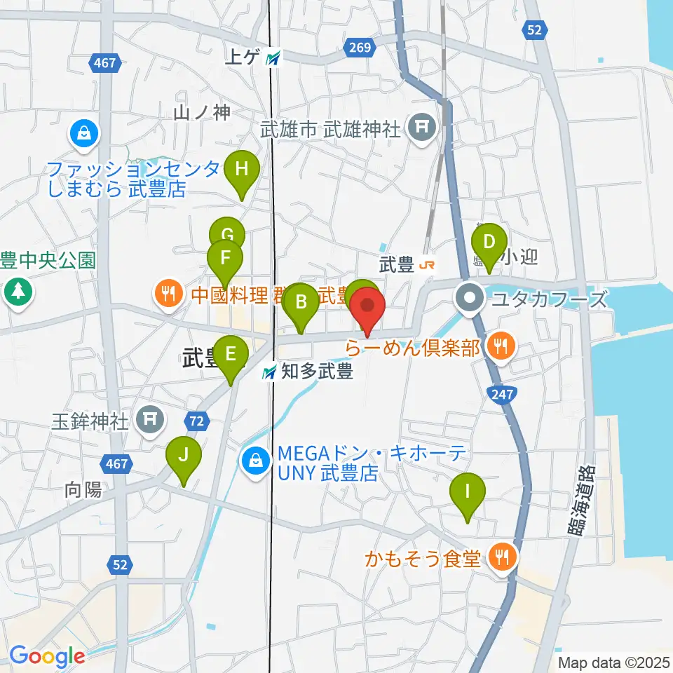 モリシタ楽器周辺のカフェ一覧地図