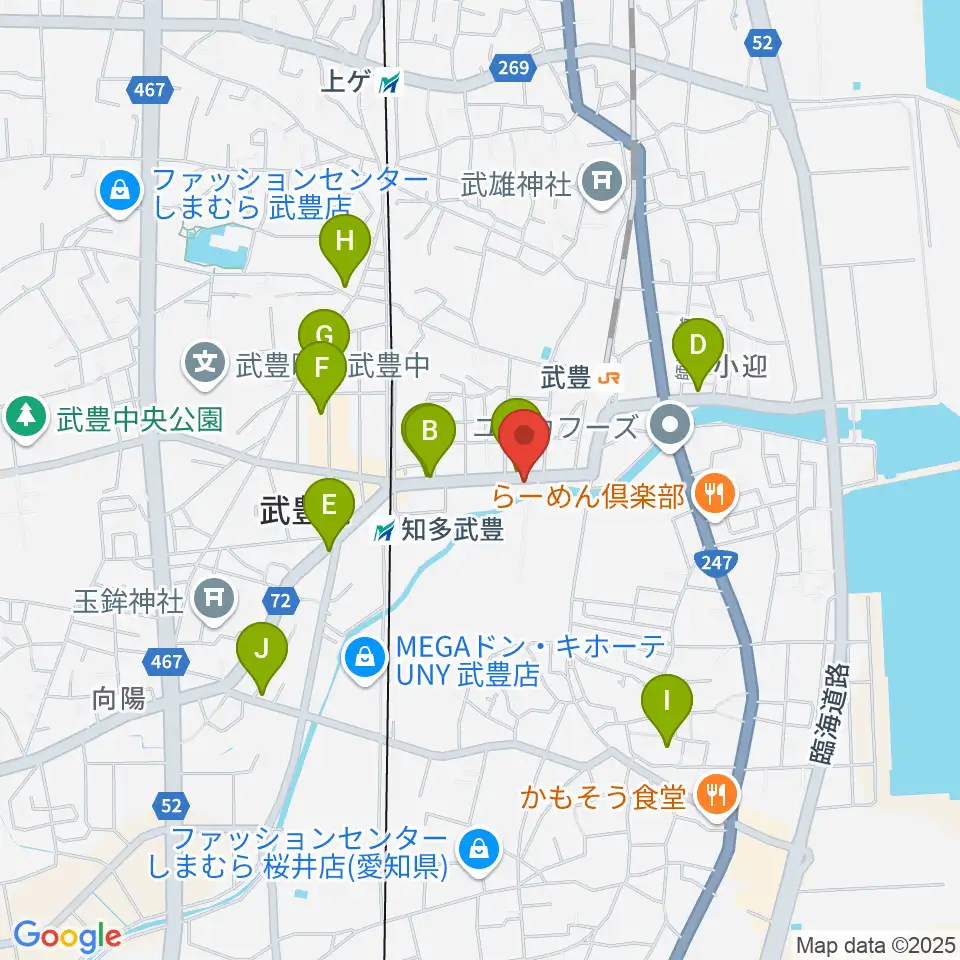 モリシタ楽器周辺のカフェ一覧地図