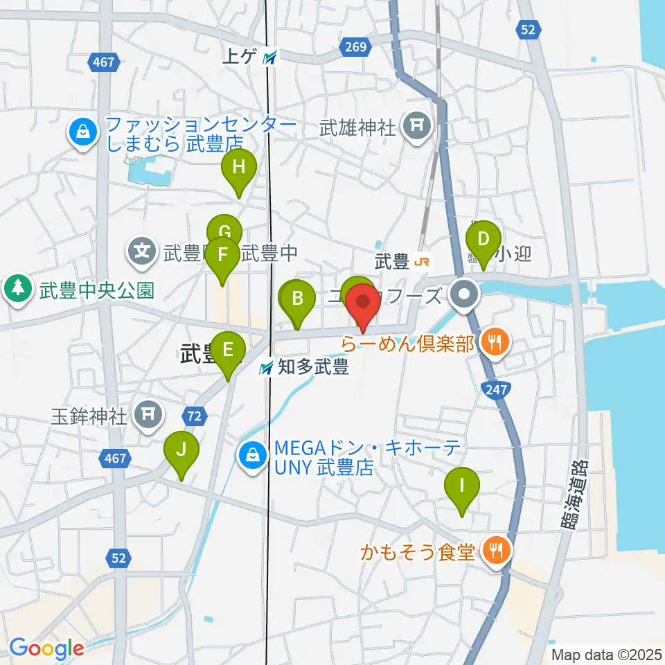 モリシタ楽器周辺のカフェ一覧地図