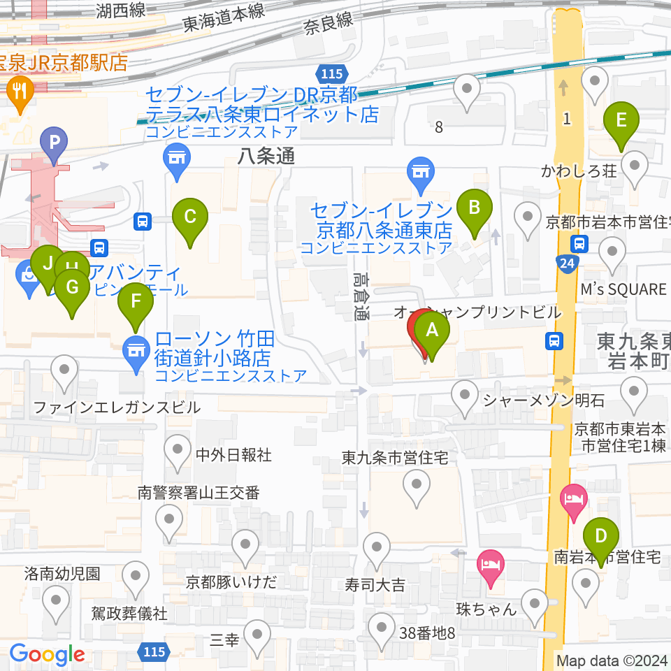 京都スタジオウェーブ周辺のカフェ一覧地図
