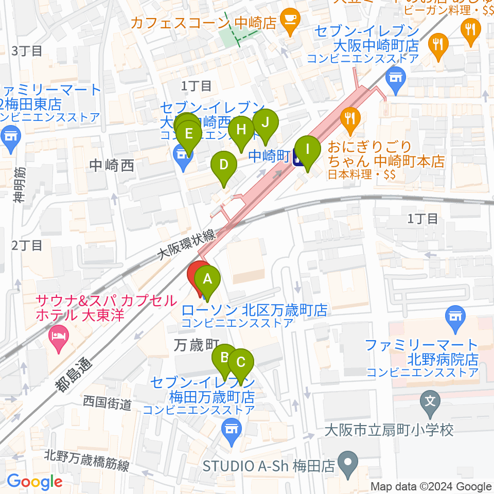 スタジオ246 OSAKA周辺のカフェ一覧地図