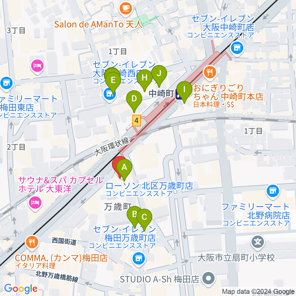 スタジオ246 OSAKA周辺のカフェ一覧地図