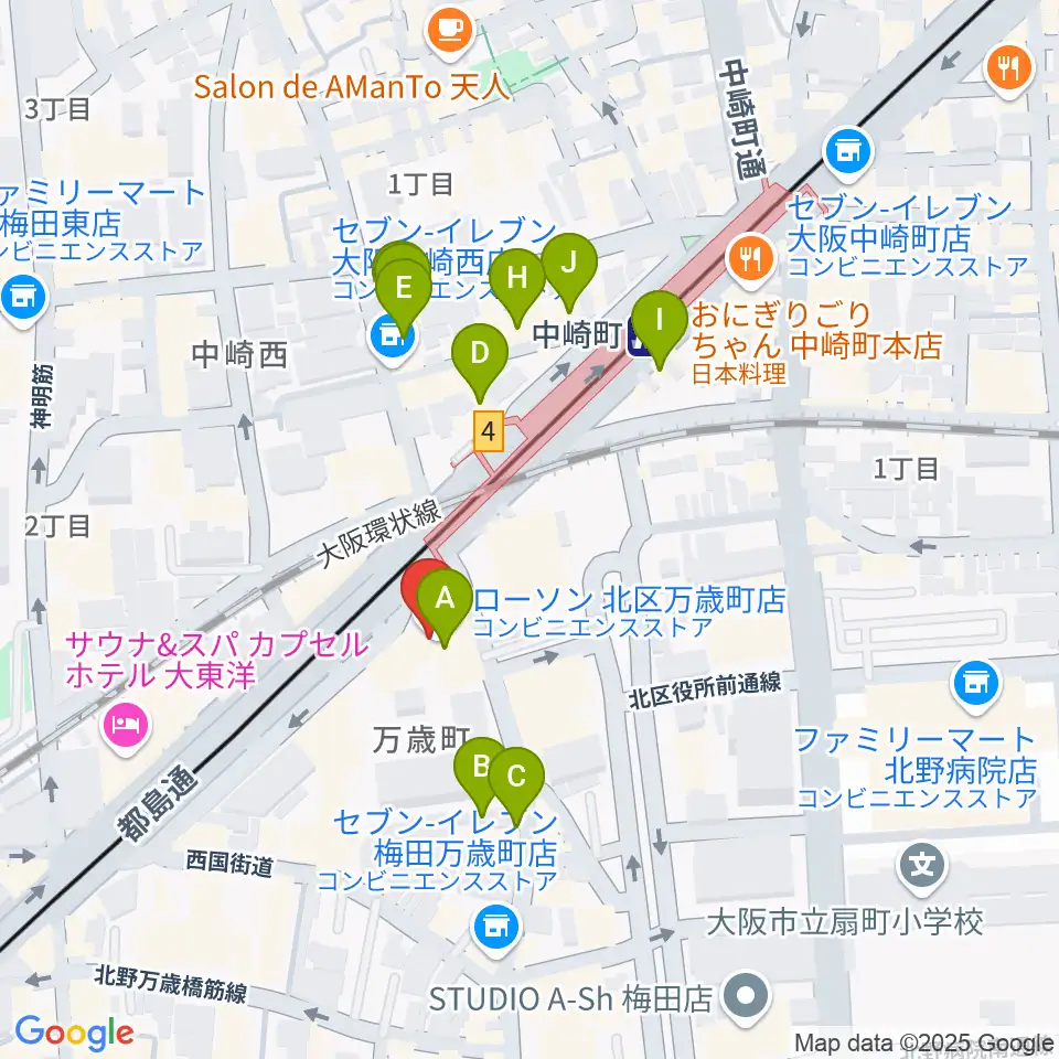 スタジオ246 OSAKA周辺のカフェ一覧地図