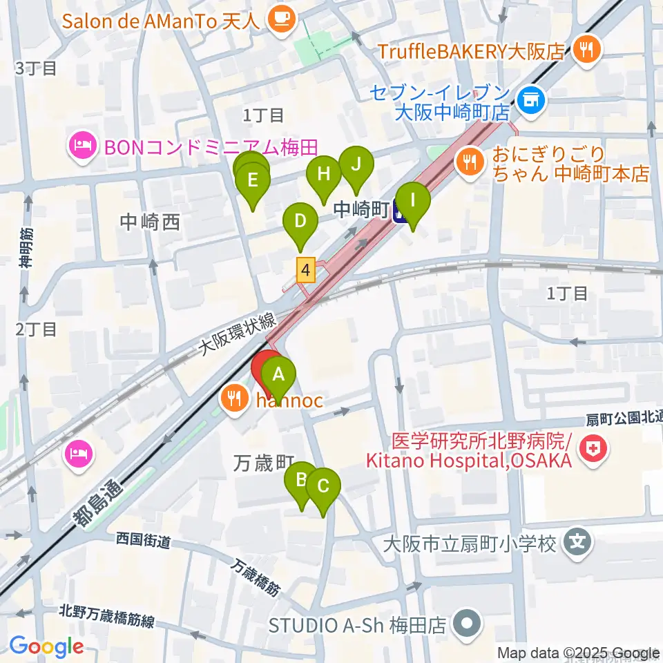 スタジオ246 OSAKA周辺のカフェ一覧地図