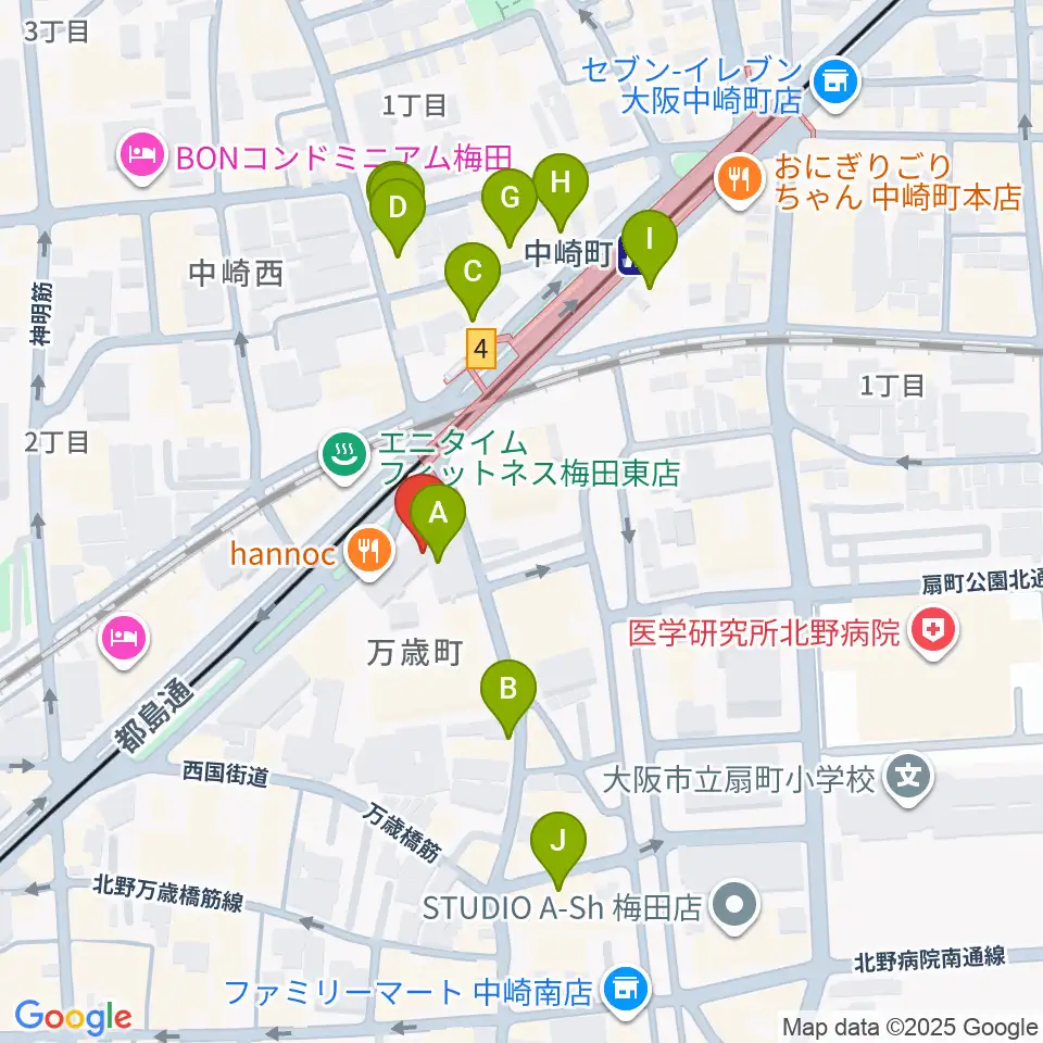 スタジオ246 OSAKA周辺のカフェ一覧地図