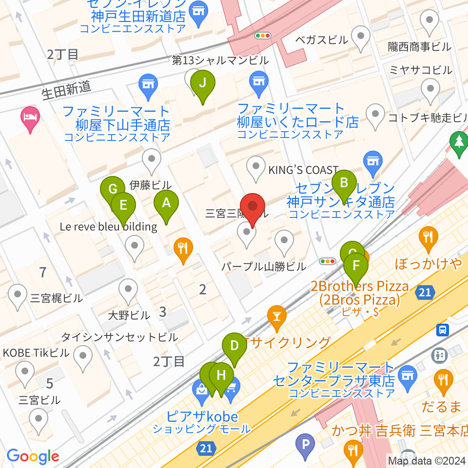 三宮Studio246 WEST周辺のカフェ一覧地図