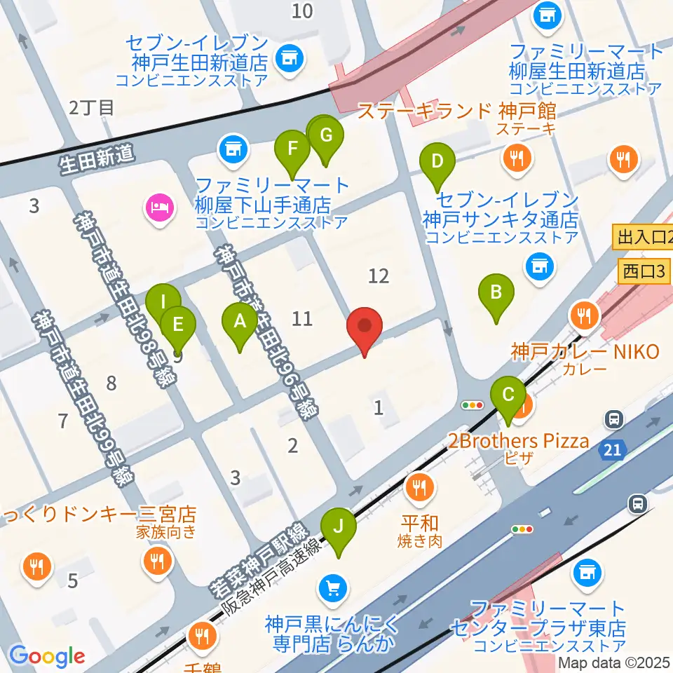 三宮Studio246 WEST周辺のカフェ一覧地図