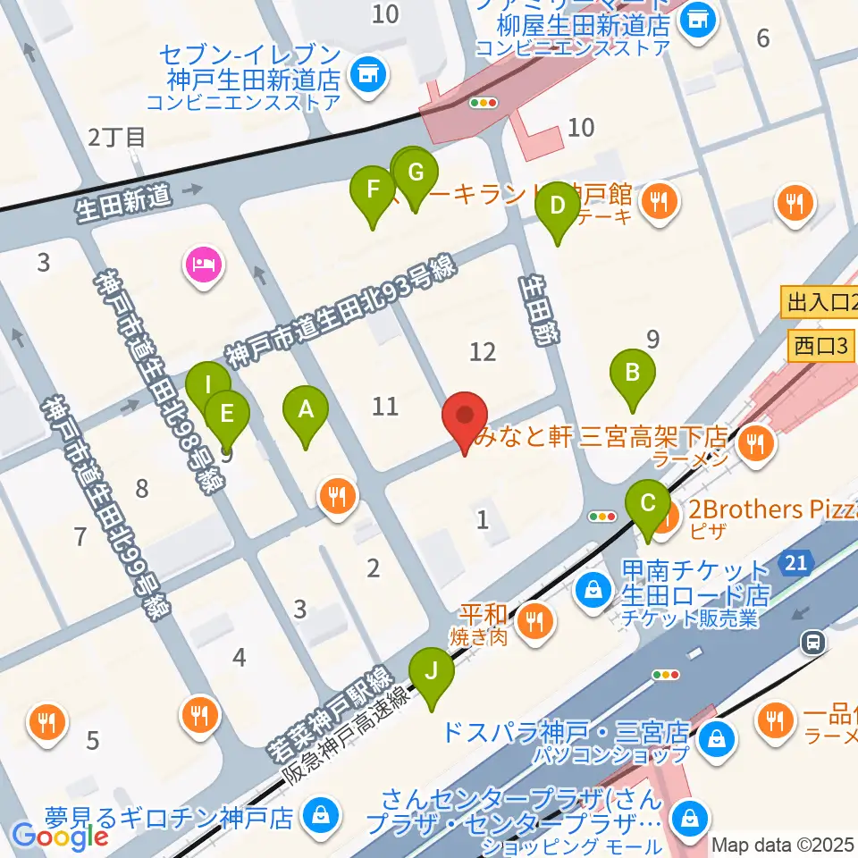 三宮Studio246 WEST周辺のカフェ一覧地図