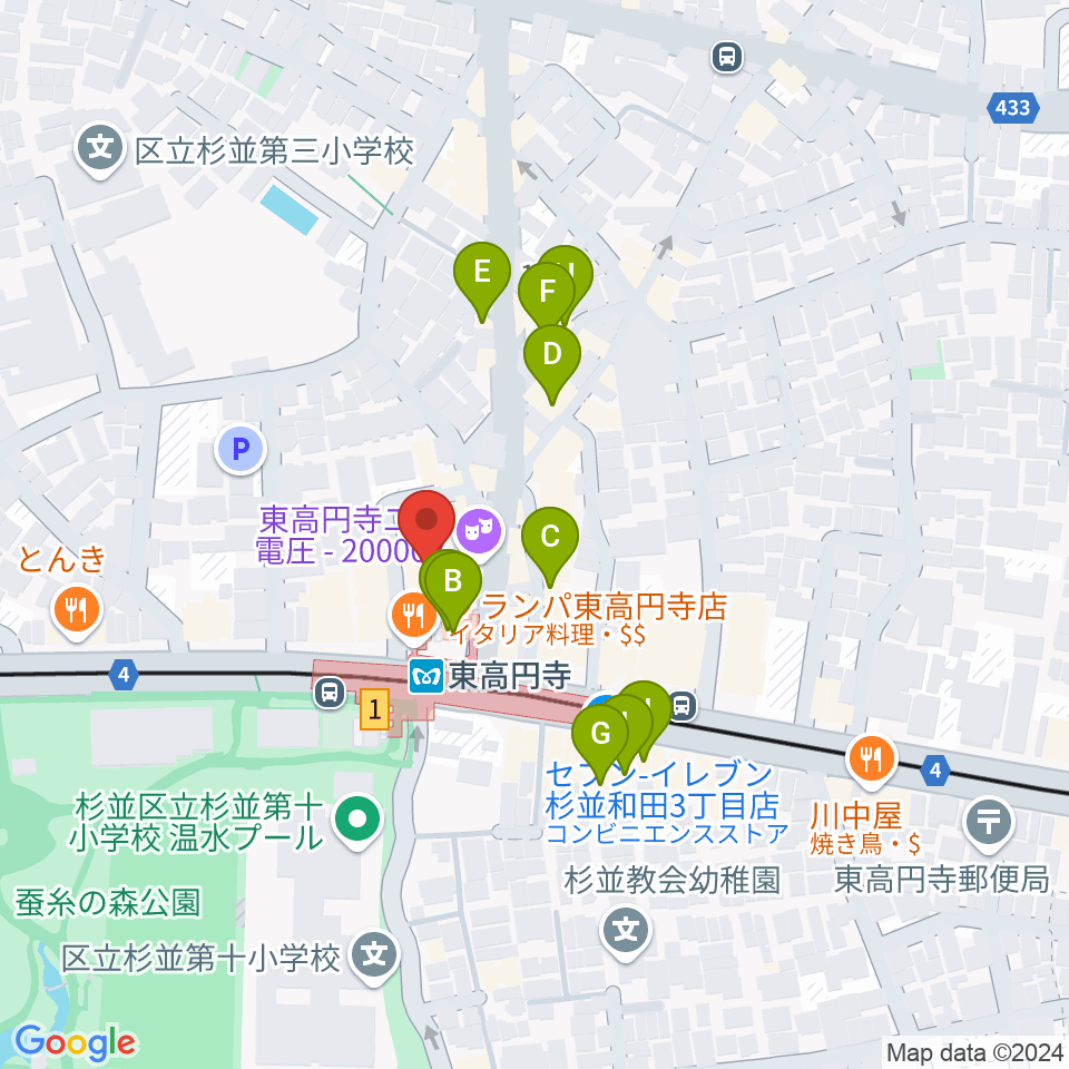 東高円寺ロサンゼルスクラブ周辺のカフェ一覧地図