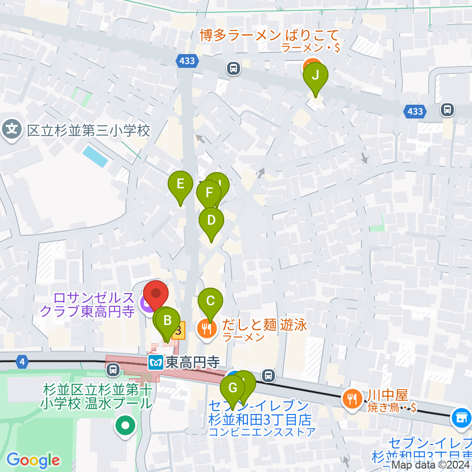 東高円寺ロサンゼルスクラブ周辺のカフェ一覧地図