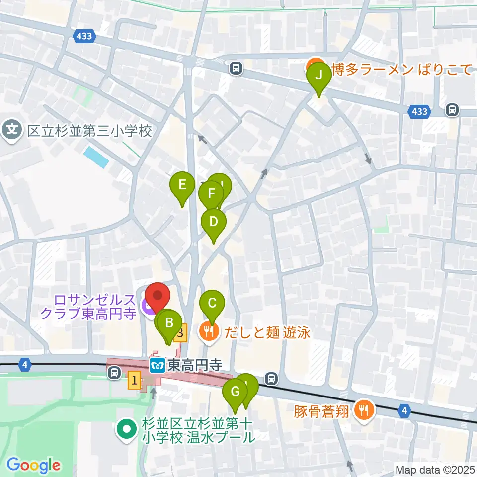 東高円寺ロサンゼルスクラブ周辺のカフェ一覧地図