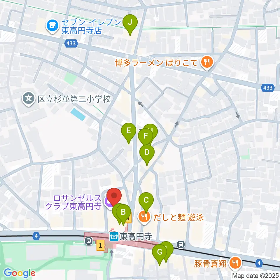 東高円寺ロサンゼルスクラブ周辺のカフェ一覧地図