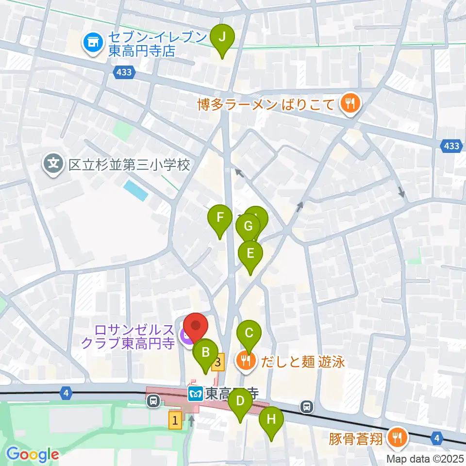 東高円寺ロサンゼルスクラブ周辺のカフェ一覧地図