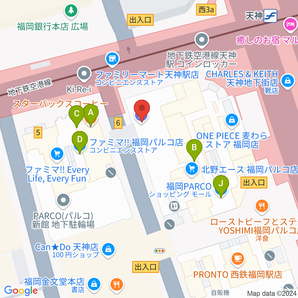 イシバシ楽器 福岡パルコ店周辺のカフェ一覧地図