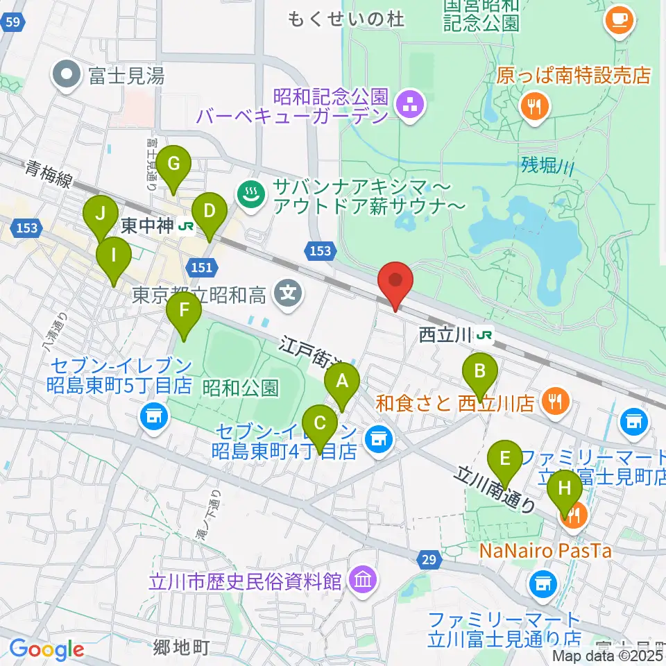 西立川総合音楽センター周辺のカフェ一覧地図