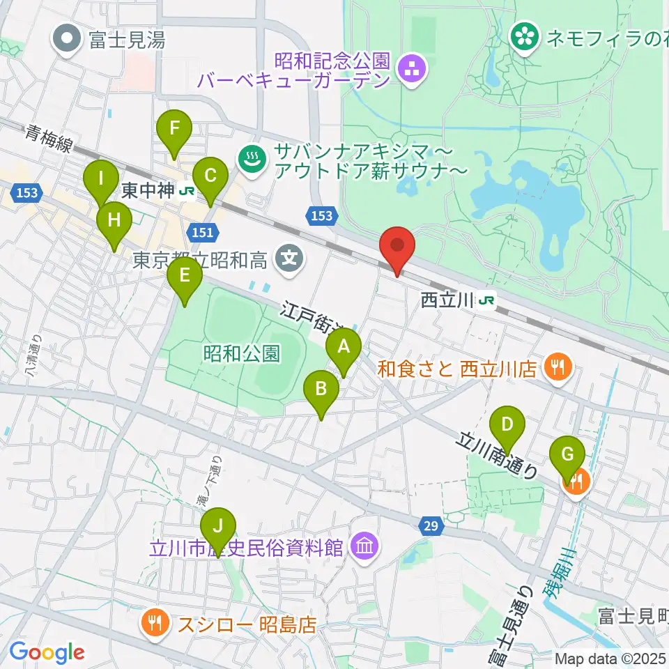 西立川総合音楽センター周辺のカフェ一覧地図