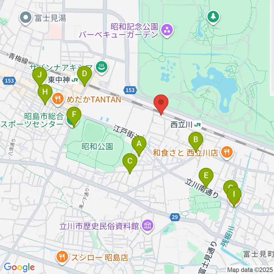 西立川総合音楽センター周辺のカフェ一覧地図