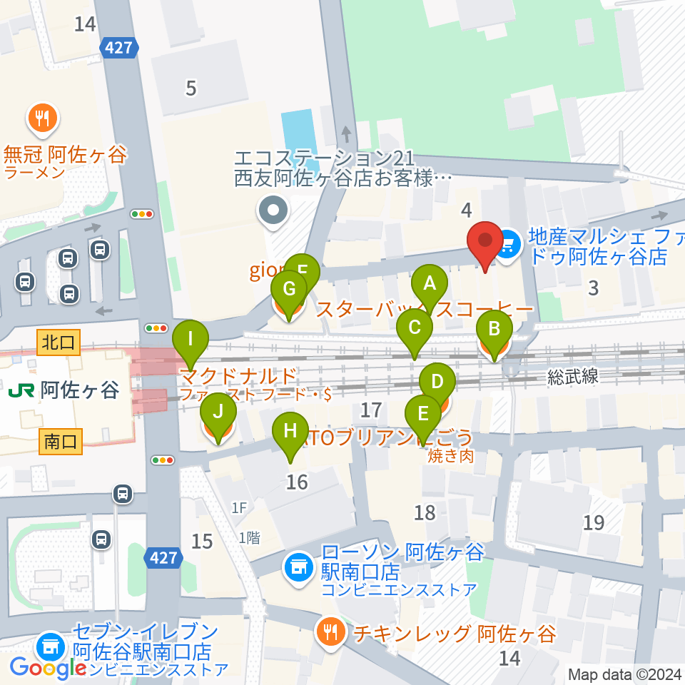 阿佐ヶ谷オイルシティ周辺のカフェ一覧地図