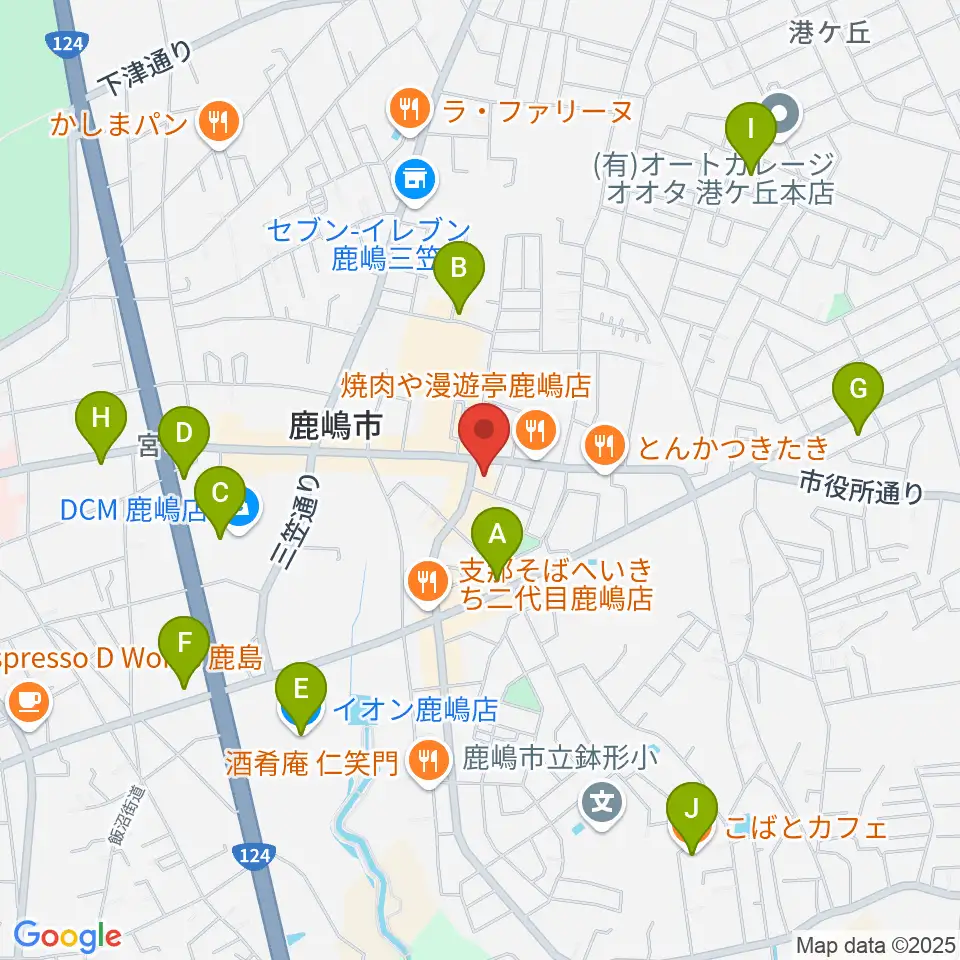 オワリヤ楽器 鹿島センター周辺のカフェ一覧地図
