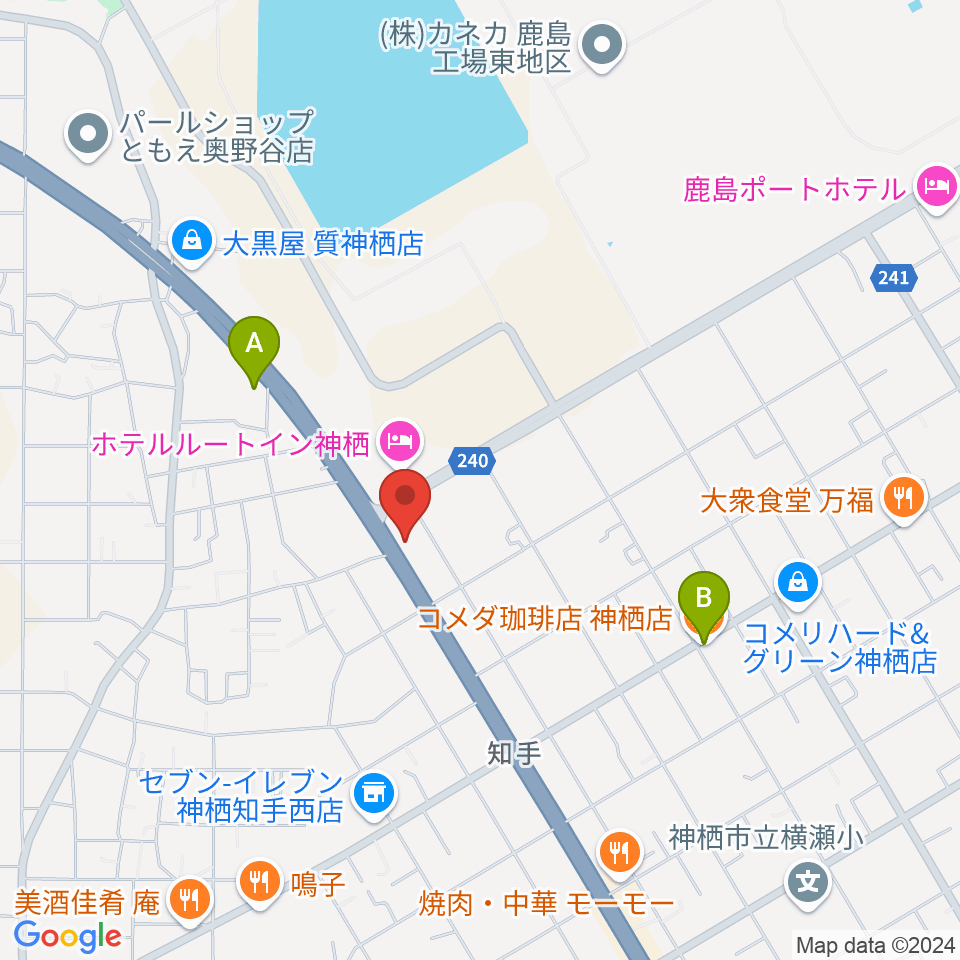 オワリヤ楽器 神栖支店周辺のカフェ一覧地図