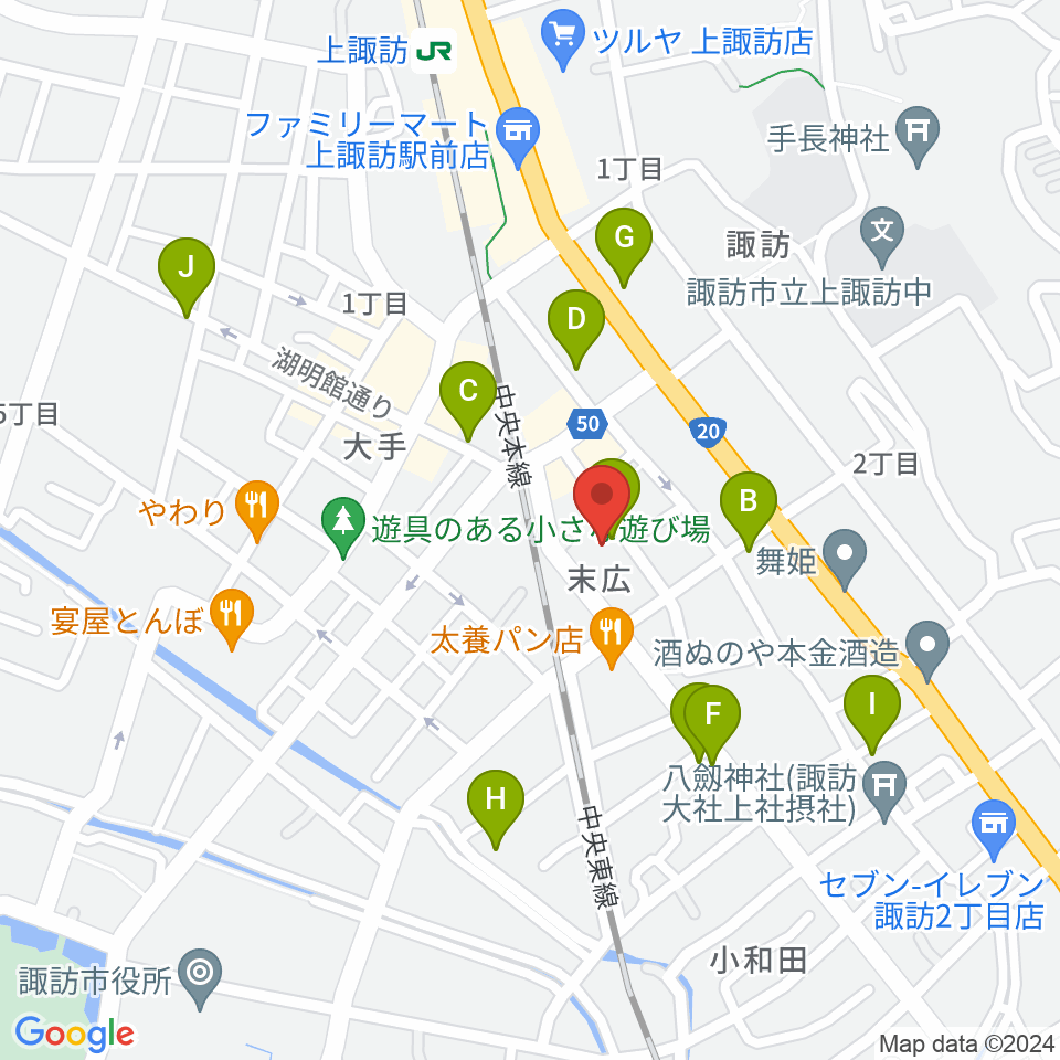 上諏訪ドアーズ周辺のカフェ一覧地図