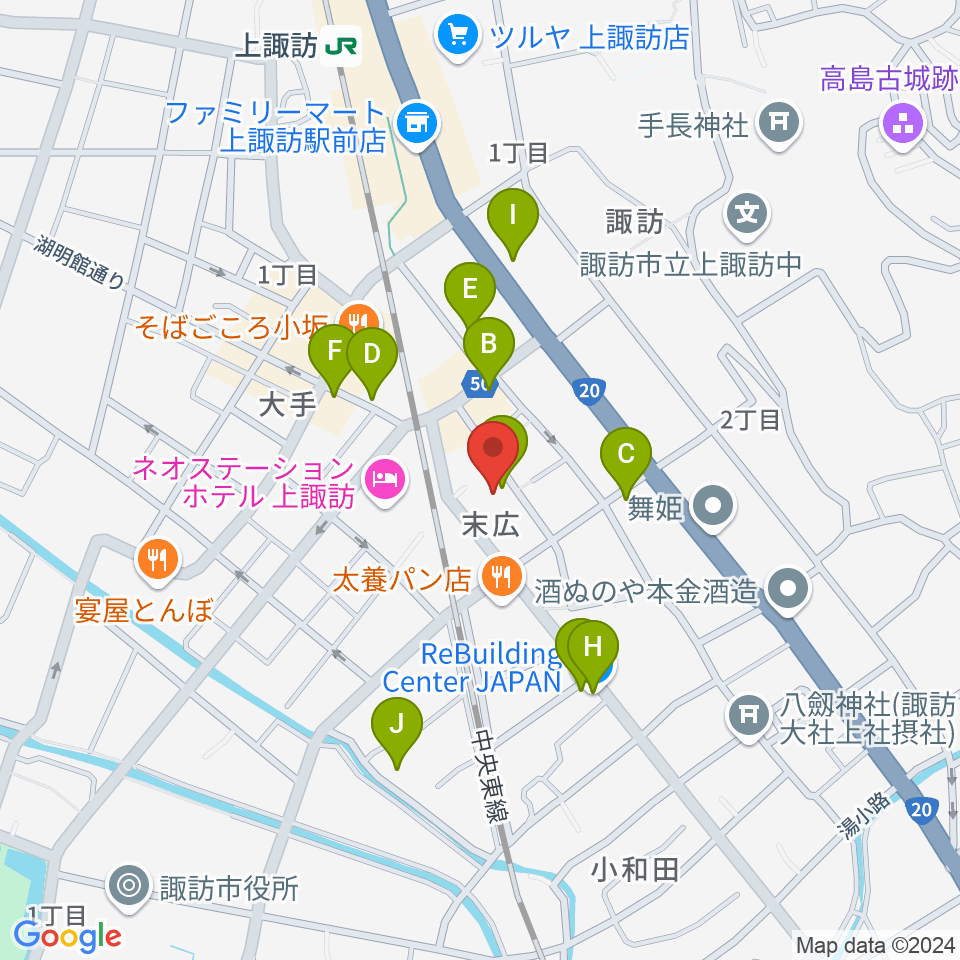 上諏訪ドアーズ周辺のカフェ一覧地図