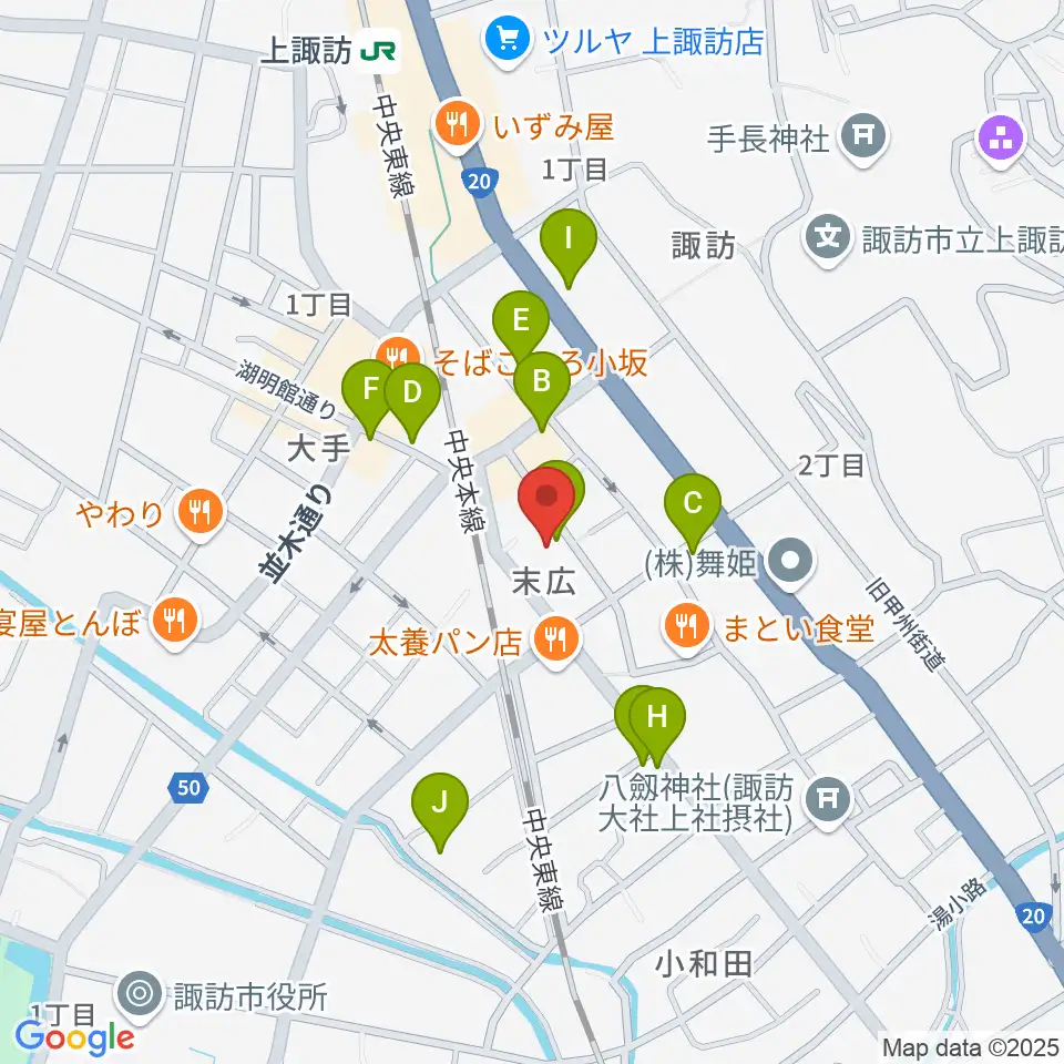 上諏訪ドアーズ周辺のカフェ一覧地図