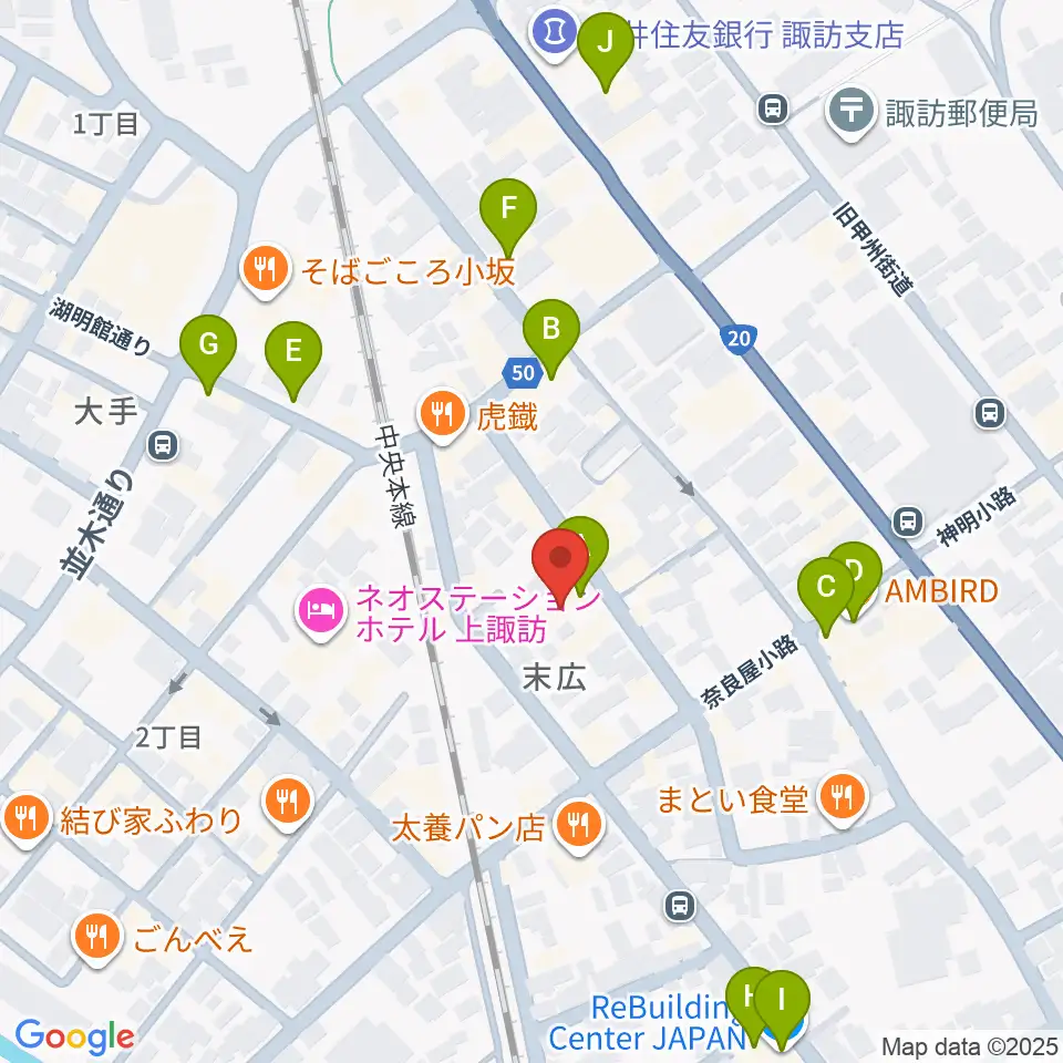 上諏訪ドアーズ周辺のカフェ一覧地図