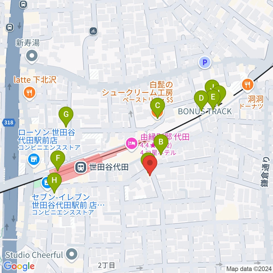 グラスホッパー・ギターズ周辺のカフェ一覧地図