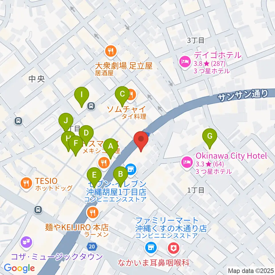 普久原楽器周辺のカフェ一覧地図