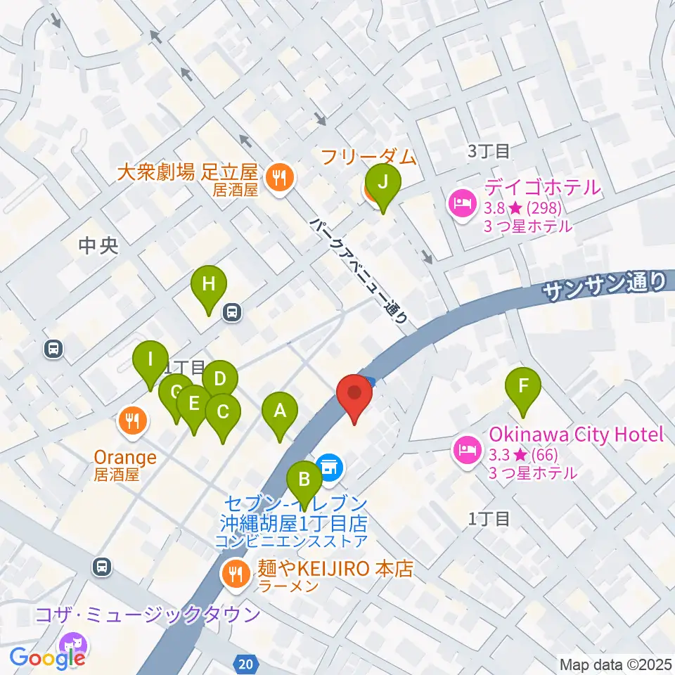 普久原楽器周辺のカフェ一覧地図