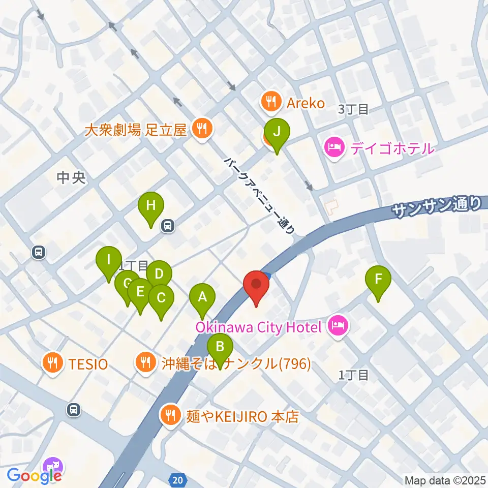 普久原楽器周辺のカフェ一覧地図