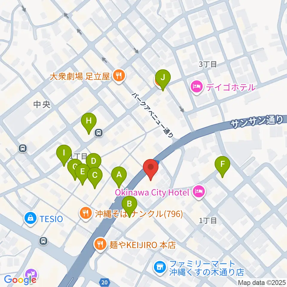 普久原楽器周辺のカフェ一覧地図