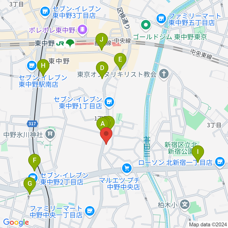 音楽スクールの音屋 OTOYA周辺のカフェ一覧地図