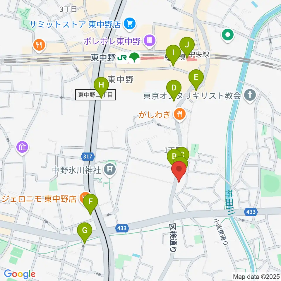 音楽スクールの音屋 OTOYA周辺のカフェ一覧地図