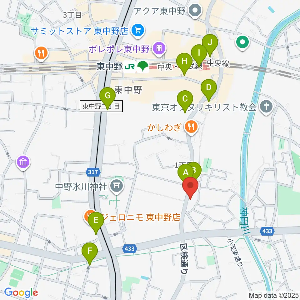 音楽スクールの音屋 OTOYA周辺のカフェ一覧地図