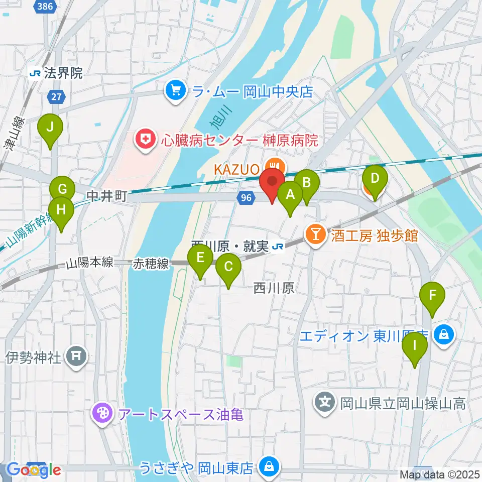 トリノス 西川原スタジオ周辺のカフェ一覧地図