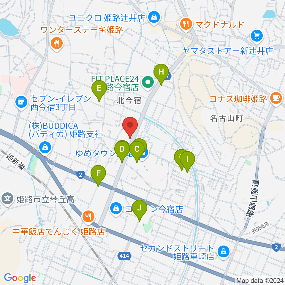 ピア音楽院周辺のカフェ一覧地図