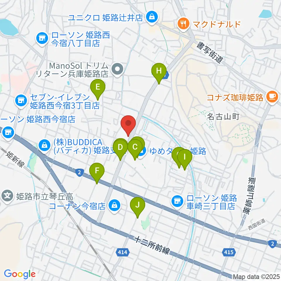 ピア音楽院周辺のカフェ一覧地図