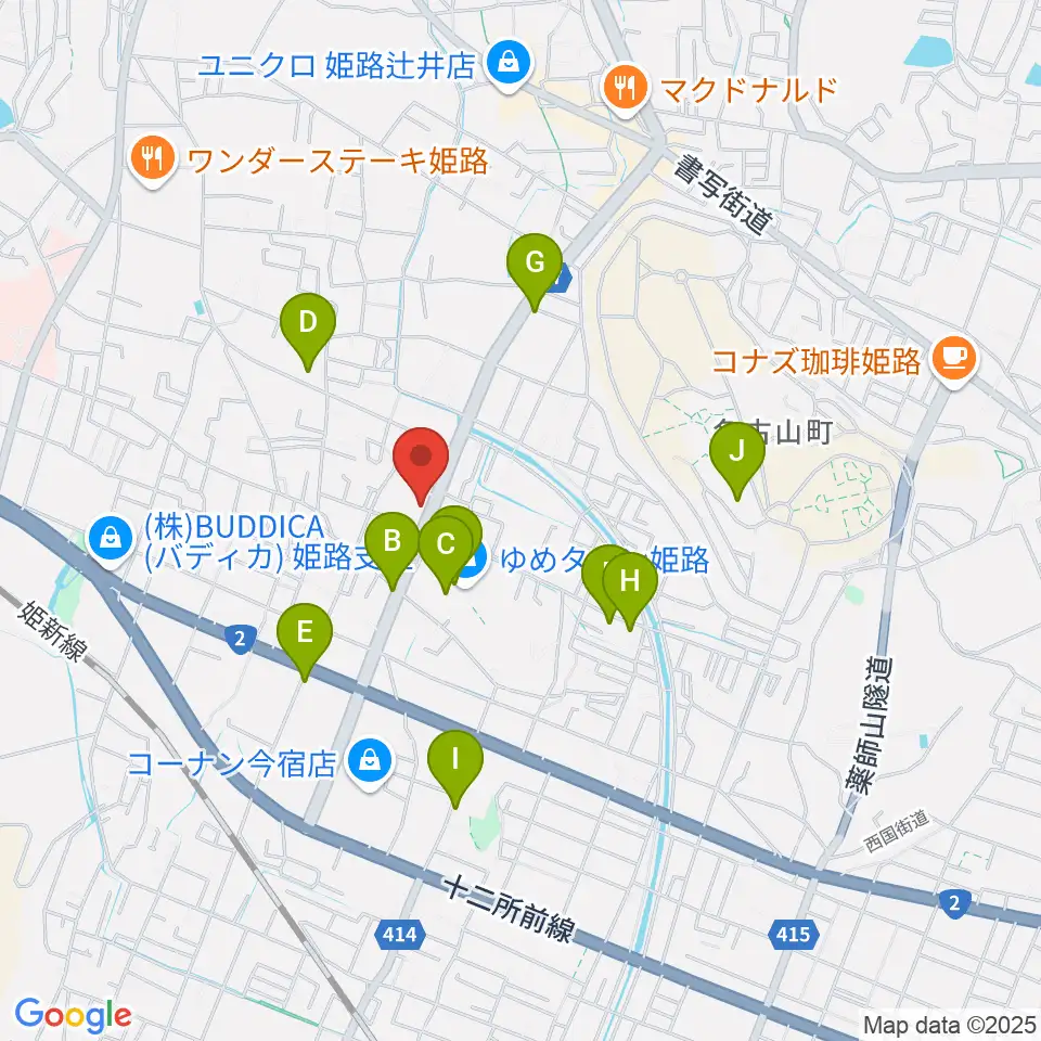 ピア音楽院周辺のカフェ一覧地図