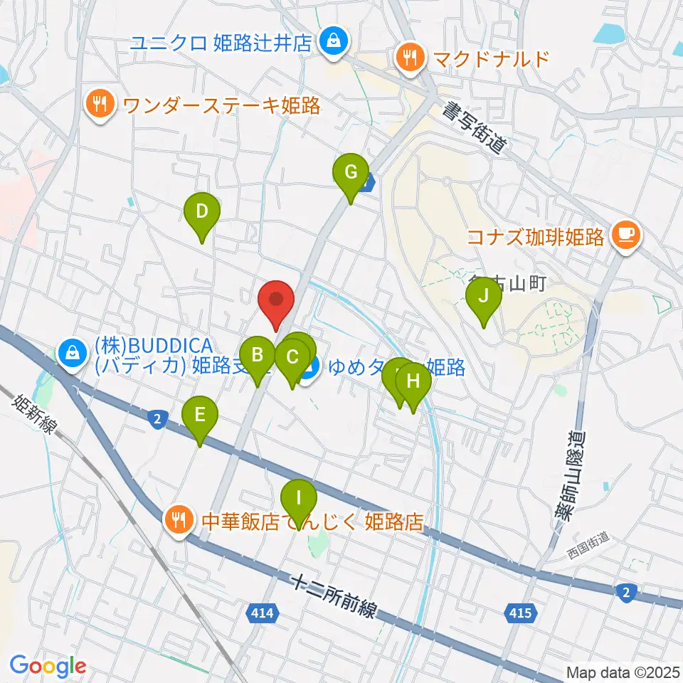 ピア音楽院周辺のカフェ一覧地図