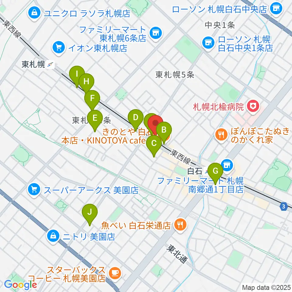 middle C周辺のカフェ一覧地図