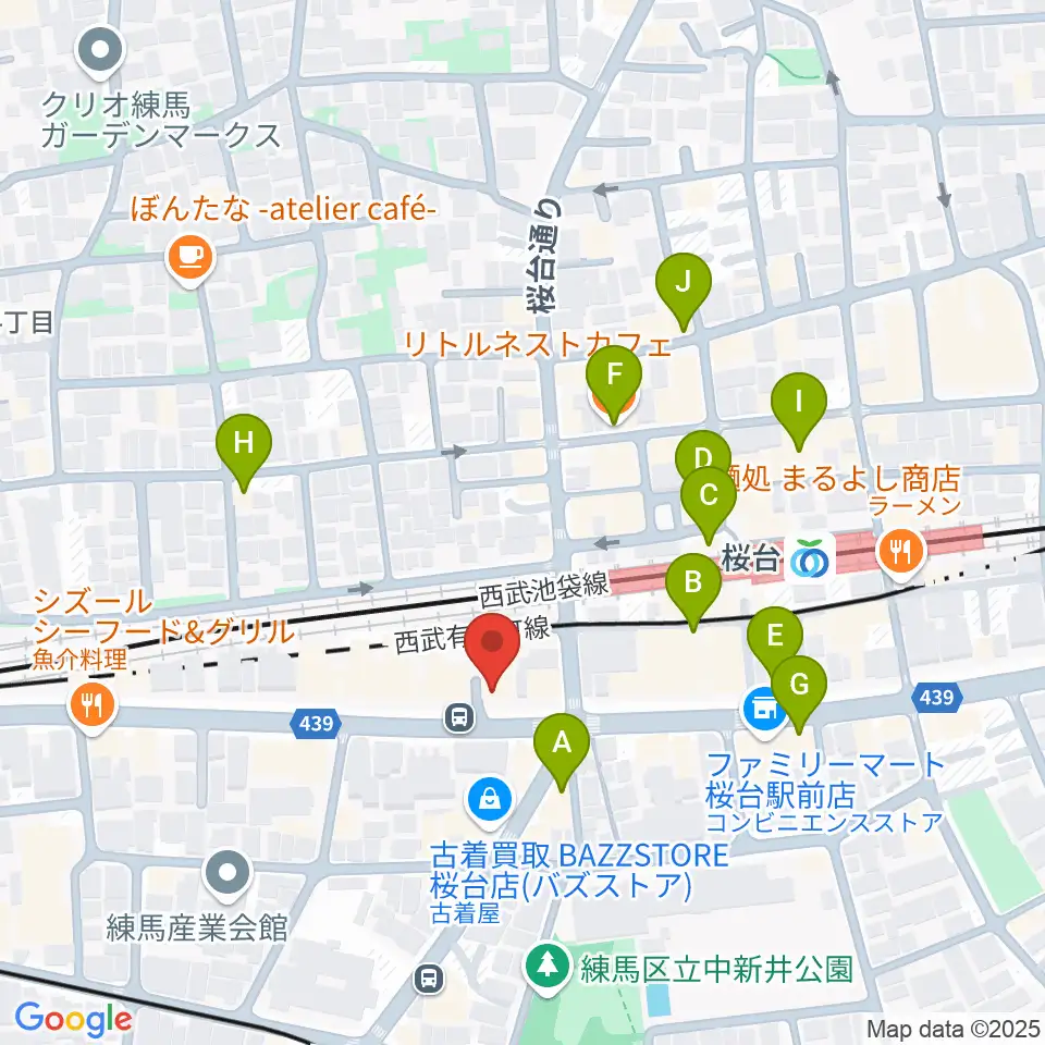 東音楽器本店周辺のカフェ一覧地図