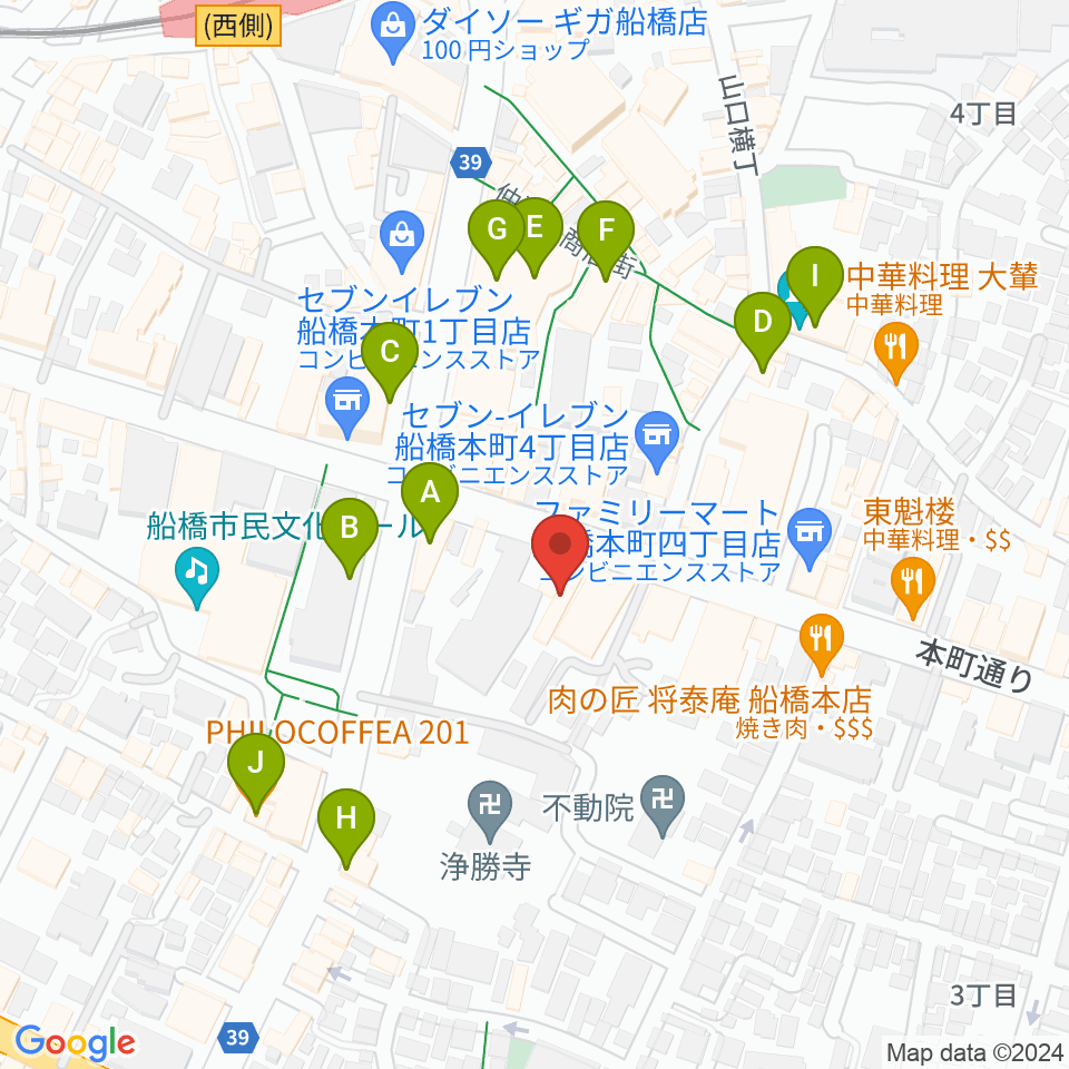 スタジオパックス船橋店周辺のカフェ一覧地図