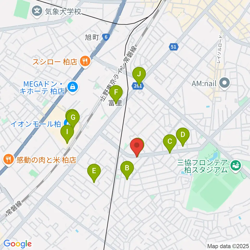 柏デスカマッジ周辺のカフェ一覧地図