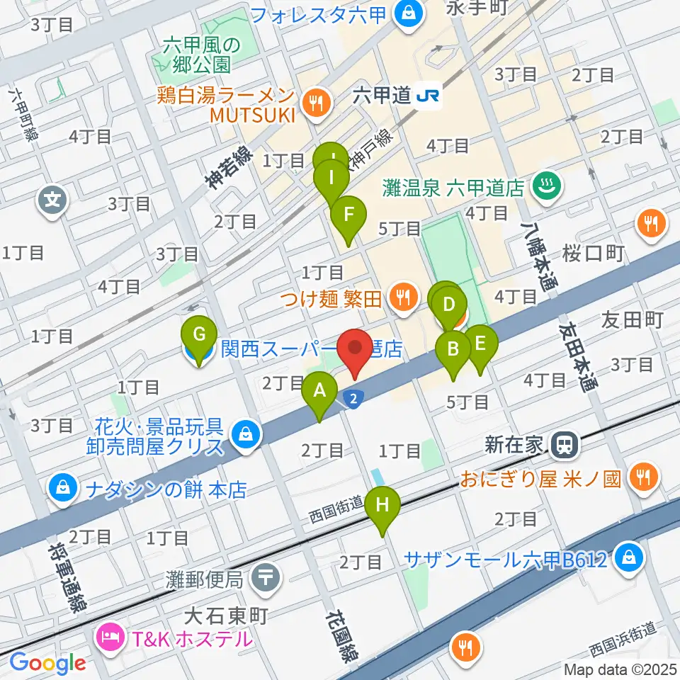 スタジオハイダウェイ六甲道店周辺のカフェ一覧地図