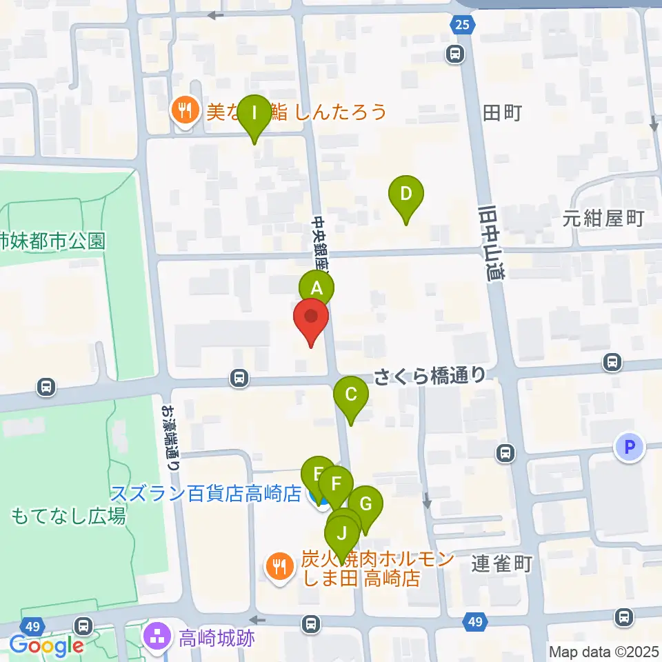高崎ジャマーズ周辺のカフェ一覧地図