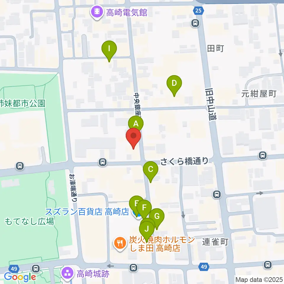 高崎ジャマーズ周辺のカフェ一覧地図
